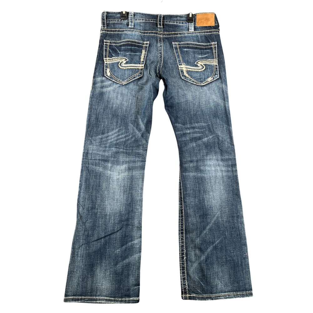 Silver Jeans Co Zac Mens 36x34 Relaxed Straight Whisker Dark Wash Denim Jeans